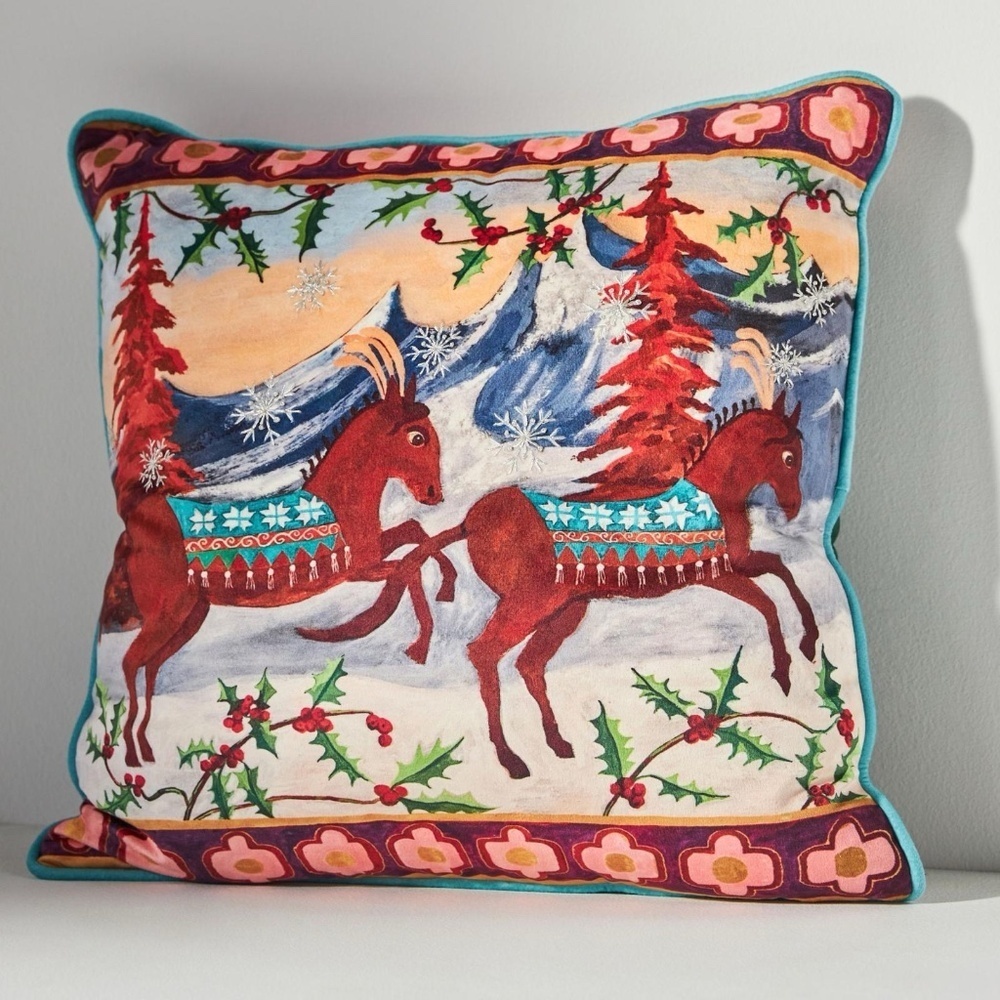 NWT Anthropologie Rapheal Balme Velvet Christmas Pillow